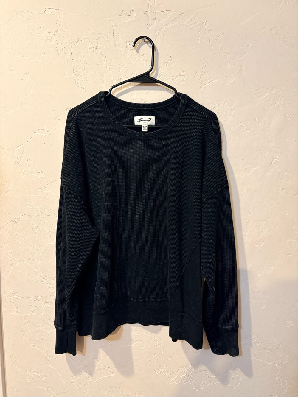 Seven7 Black Crewneck Thermal Sweater